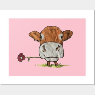 Cute Cow with Flower Posters and Art